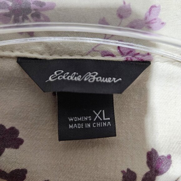 Eddie Bauer Shirt Womens XL Cream Purple Floral Button Up Long Sleeve Outdoor - Picture 9 of 11